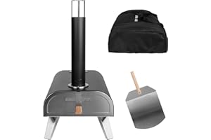 George Foreman Outdoor 12 Inch Wood Pellet Portable Wood Fired Pizza Oven Black with Paddle and Carry Bag, BBQ Oven & Smoker, Foldable Legs GFWPPO1BPC