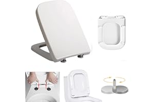 DICN Soft Close Square Toilet Seat with Quick Release, Simple Top Fixing, Anti-Bacterial Toilet Seats White with 360° Adjustable Stainless Hinges, Heavy Duty Square Shape Toilet Lid Loo Seat WC
