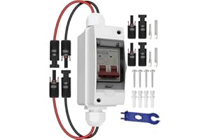 CNLonQcom DC Isolator Switch PV System 32A 500V PV Circuit Breaker Solar Connection Box 1 in 1 Out with Cable Solar Plug IP65 Waterproof for Solar System