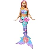 Barbie mermaid toys, Color-transitive tail with surprise bloom, pearl headband and long sa with pink highlights