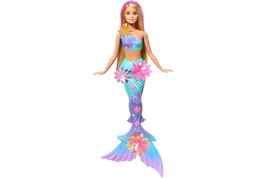 Barbie Mermaid Toy Dolls with Surprise Magic Blooming Flowers Feature, Ombre Tails, Pearl Headband Accessory & Long Blonde Hair with Pink Highlights, JDM72