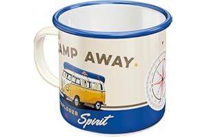 Nostalgic-Art Retro Emaille-Tasse, 360 ml, VW Bulli – Let's Camp Away – Volkswagen Bus Geschenk-Idee, Camping-Becher, Vintage Design