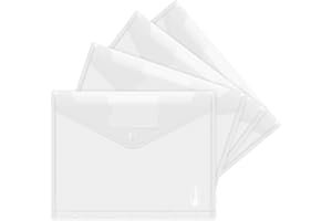 Agoer Plastic Wallets 20 Pack A4 Punched Pockets Transparent Documents Wallets Expandable A4 Folders Wallets with Ring Binder and Label Pocket, Button Closure