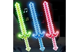 SGM Pixel Light-Up LED Sword Toy – Gaming-Style Sound & Lights, Large 50cm Blade, Glow Sword for Kids Age 5+ - 182-12 (Blue)