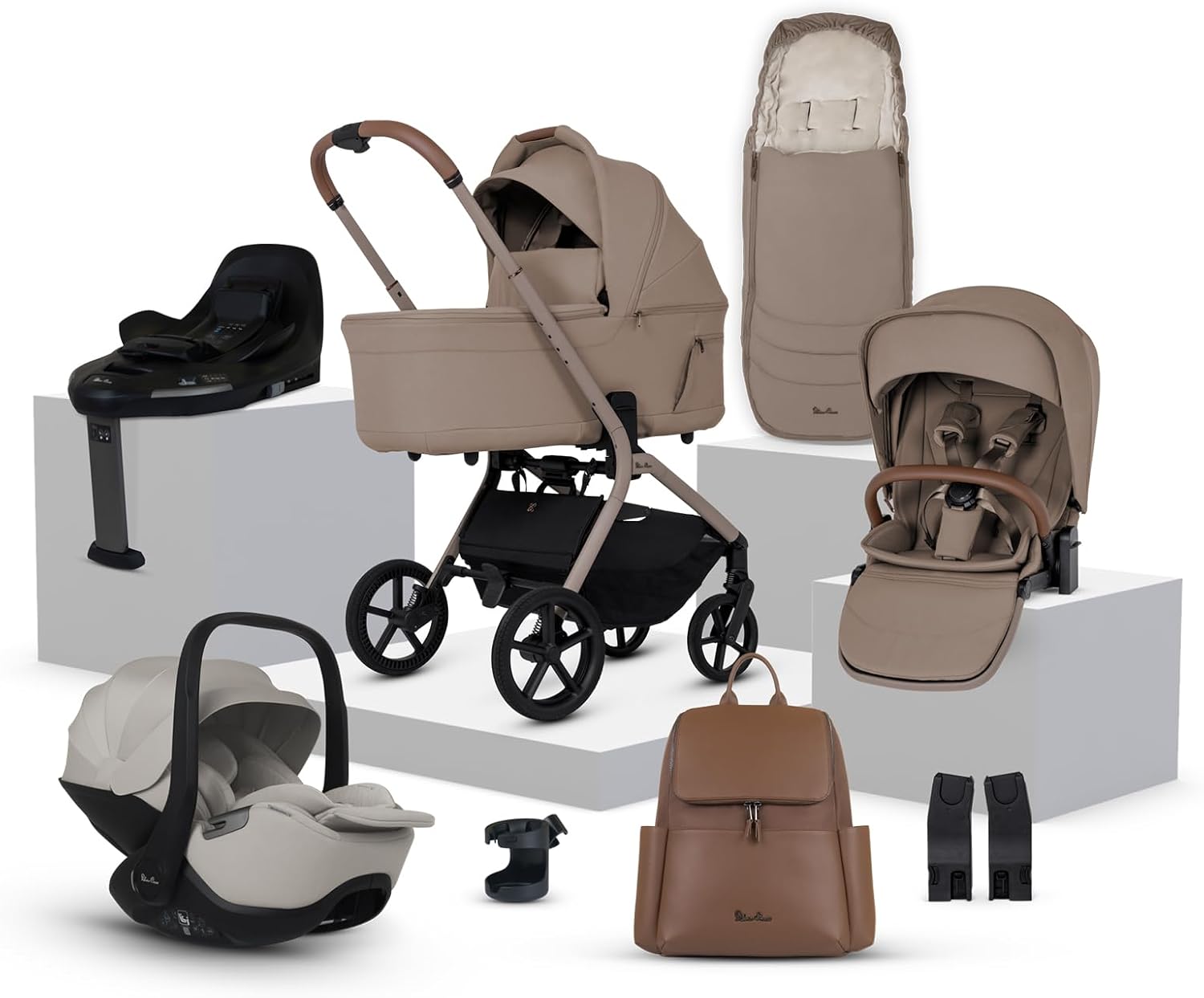 Silver Cross Breez Travel System - Compact Lightweight Pushchair & 360 Infant Carrier Car Seat Bundle - One-Hand Fold Pushchair with Lie-Flat Seat - Birth to 4 Years (22kg) - Champagne