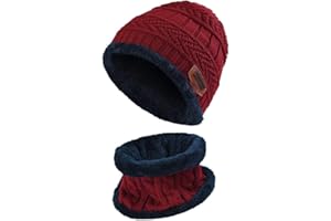 XYIYI Echarpe et Bonnet Enfants, 2 Pièces Tricoté Beanie Hiver Chaud Epais Chapeaux pour 5-14 Ans Garçons Filles