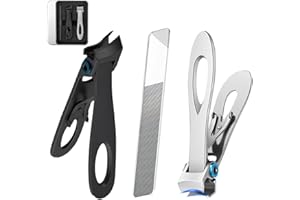 HIQIKU Edelstah Nagelknipser Set - Zehennagelknipser für Senioren Dicke Näge mit Breiter Öffnung - Nail clipper Langer Griff mit Schräg Gebogener Klinge - Nagelzwicker Set mit Nagelfeile