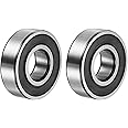 sourcing map 6203-2RS Deep Groove Ball Bearing,2pcs 17 x 40 x 12mm C3 Double Rubber Sealed Chrome Steel Bearings,Black