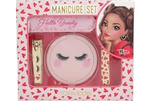 Depesche 11870 0011870 TOPModel Beauty Girl Manicure Packed in a Box with Heart Pattern and Sleeping Eyes, Set with Mirror, File, Nail Clippers and Tweezers, Multicoloured