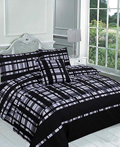 GB Textiles 4 Pieces Bed In A Bag Finley Checked Black Single Duvet Quilt Cover Pillowcase Bedding Set