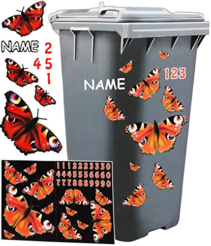 Aufkleber für Mülltonne – “ Motiv-Mix “ – circa 40 tlg. Set – incl. Zahlen – Mülltonnenaufkleber / Mülltonnensticker – Sticker _ wetterfest & wasserfest – Mülltonnen / Mülleimer – lustige Tiere – Ente / Küken – Entchen – Blumen – Blüten Schmetterlinge - 5