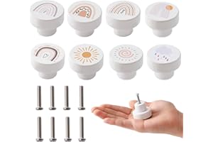 OESSUF Tiradores Madera de Muebles, Pomos Redondos de 35mm con Tornillos, Mango de Madera para el Armario Botón de Puerta Blanca para Niños (Clima Patrón)