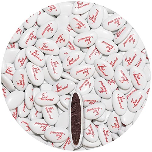 250g Schokodragees Hochzeit EinsSein® bedruckte Dragees Just Married weiss-rot Dragees Schokolinsen Mandeln bedruckt Hochzeitsmandeln bedrucken mit Namen Zuckermandeln Schokomandeln Candy Bar Bonbons