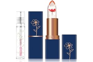 XINYUNXIN Set di rossetti della gelatina del fiore di cristallo 2 PZ, set di rossetto magico che cambia colore e olio del labbro, PH trasparente che cambia la temperatura del colore gloss set (#03)