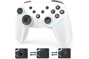 CEHENSY Bezprzewodowy kontroler przełącznika, kontrolery Switch Pro do Nintendo Switch/Lite/OLED/PC, kontroler do gier PC Bluetooth z 9-kolorowymi diodami LED RGB, bateria 950 mAh, biały