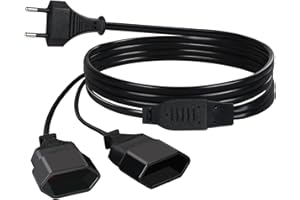 AXFEE Kabel przedłużający 250 V 2 m, męski na żeński 1 do 2 przedłużacz z wtyczką europejską i wtyczką europejską, kablem zasilającym, wtyczką-czarny