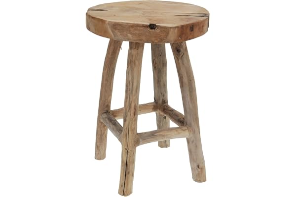 Spetebo Tabouret en bois de teck massif 42 cm - Tabouret stable pour fleurs - Tabouret d'invité