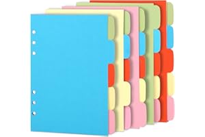Teenitor 5 Sets A5 Subject Dividers Paper Sheet, Colorful 6 Holes Punched File Card Dividers, Tabbed Index Divider for Notebook Insert Planner Orange Pink Yellow Blue Green, Total 25 Sheets