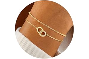 Turandoss Bracelet pour femme en or plaqué or 14 carats - Bracelet Mobius - Double anneau - Ensemble de bracelets personnalisés - Bijoux pour femmes et filles