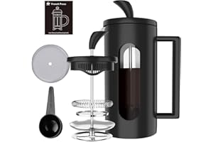 BOMPCAFE Cafetière à piston à 2 à 4 tasses – 600 ml – Système de filtration à 4 niveaux, verre borosilicate résistant à la chaleur avec filtre en acier inoxydable, 600 ml