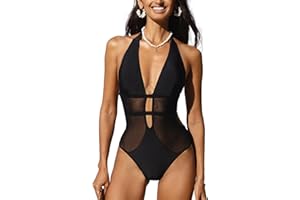 CUPSHE Costume da bagno intero da donna con scollo a V profondo e allacciatura posteriore in rete