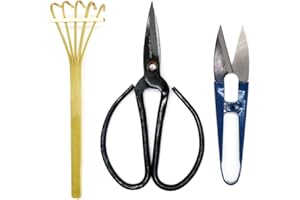 Kebinfen® Bonsai Baum Schere Werkzeug Set - Bonsai Baum Schere, Kräuter Blatt und Knospe Schere, Bambus Rechen - 3er Set