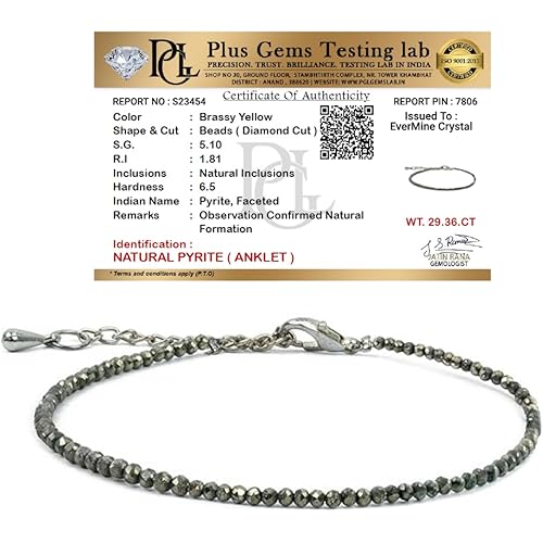 EverMineCrystal Raw Pyrite Anklet for Women | Natural Stone Jewellery for Wealth, Luck & Protection | Certified Pyrite Crystal Payal | Spiritual Healing Jewellery Gift for Girls & Women