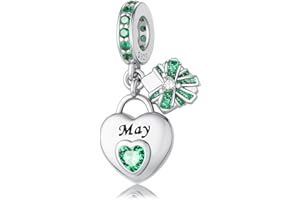 HappyStar 925 Sterling Silver Heart Zirconia Birthstone Charms for Bracelets Bead Charm Dangle Loving Pendant Compatible Pandora Bracelets Happy Birthday Gift for Women