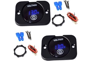 Etrogo Wasserdicht Digital Voltmeter Motorrad DC 12V 24V mit Tasten Berühren und Installations-Kits (Blau-2 Stück)