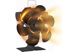 UZIMOO Kaminventilator - 6 Flügel Ofenventilator Ohne Strom, Leiser Betrieb, Kaminöfen Wärmebetriebener Ventilator mit Thermometer, Hitzebetrieben Kamin Ventilator für Holz/Holzbrenner/Kamin