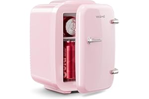 YASHE Mini Fridge, 4 Liter/6 Cans Portable Cooler and Warmer, AC/DC Power Small Fridge, Quiet Desk Skincare Fridge for Beauty Drinks Medicine, Mini Fridge for Bedrooms Office Dorm Car Travel, Pink