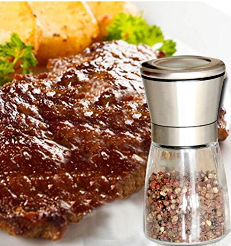 DIKETE® Salz und Pfeffermühlen Set, 2 teiliges Gewürzmühle aus Edelstahl und Glasgehäuse – Keramikmahlwerk für Gewürze, Salz ,Chilli ,Manuelle Kräutermühle Salzmühle - 6