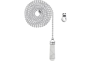NewZC Light Pull Chain Extension with Ball Chain 100 cm Length Bathroom Toilet Light/Ceiling Light Fan Switch/Blind Cord Pull Handle Weight Pull Cord - Chrome with Crystal Cylinder