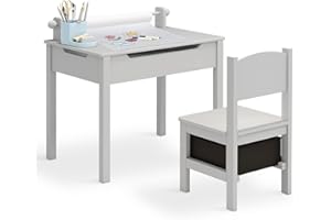 ARTETHYS Kids Table and Chair Sets, Childrens Table and Chair Set, Toddler Activity Table and Storage Drawer Chair with Paper Roll for Art Craft Play, Grey