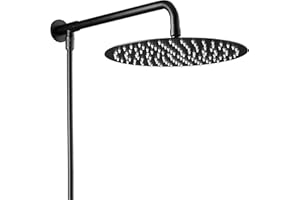 KELELIFE Schwarz Matt Duschkopf Regendusche mit Brausearm und Duschschlauch, 25 cm