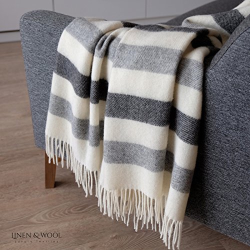 Linen & Cotton Manta Plaid para Sofá/Cama Malmo - 100% Lana Nueva Zelanda,140 x 200cm, Gris
