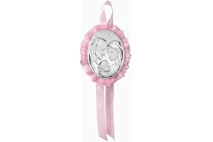 ALBALÙ ITALIA Sopraculla Sacra Famiglia in Tessuto con Placca Sacra e Carillon Musicale Misure 10x12cm Circa Made in Italy