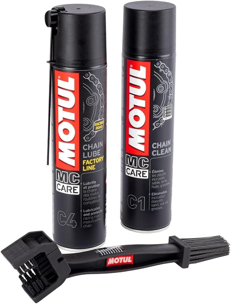 Kit nettoyant lubrifiant pour chaîne Motul C4 400 ml + C1 400 ml + brosse de nettoyage pour chaîne