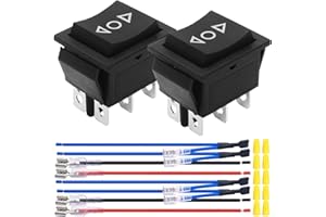MKBKLLJY 2Pcs Momentary Motor Polarity Reverse Rocker Switch Black DC 20A 12V DPDT 6Pin 3Position (ON)-Off-(ON) 16A 250V AC/20A 125V AC Automatic Reset Switch with Jumper Wires Wiring cap for Boat