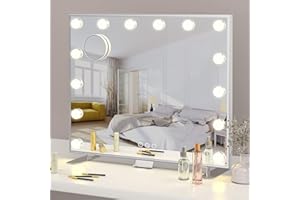 ADDCOLOR Hollywood Miroir Maquillage Lumineux, Miroir Coiffeuse avec USB Port de Charge et Téléphone Support, 14 Ampoules LED et 3 Réglable Déclairage Modes (60 * 18 * 52.3CM)
