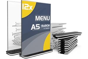 TAPKUA Espositore Verticale A5 Trasparente, 12 Pezzi Insegne in Acrilico, Adatto per Scrivanie, Ristoranti, Hotel, Banconi (12 Pezzi - A5)