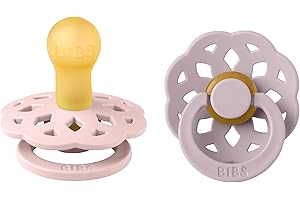 BIBS Boheme Lot de 2 tétines. Sans bisphénol A. Téterelle ronde, Taille 1 (0-6 mois), Blossom/Dusky Lilac