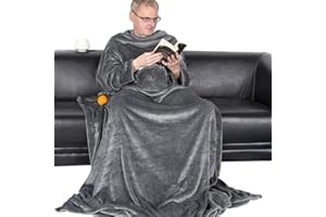 ‎WOLTU WOLTU Decke mit Ärmeln Füßen, Kuscheldecke Flauschig XXL mit Taschen, Oeko-TEX Zertifiziert, warm Wohndecke TV-Decke Fleecedecke Ärmeldecke, Geschenk für Frauen Männer Erwachsene 170x200cm Grau
