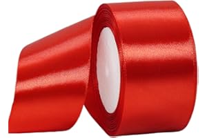 YAYAFUNFUN Cinta de Satén Ancho 50mm de Seda Raso - 22m Roja para Regalo, Envolver, Manualidades, Ramo de Novia, Globos y Decoración de Recuerdos de Boda