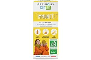 GRANIONS KID BIO IMMUNITÉ - Certifié BIO - Goût Banane - Stimule la résistance de l'organisme - Formule naturelle à base de sirop d'agave - Dès le plus jeune âge - Flacon 125 ml - Made in France