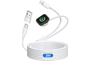 AINPOW 2 in 1 Cable for Apple Watch Charger Cable 2M, iWatch Cable Apple Watch Charger USB C Magnetic Charging Cable with Lightning Cable for iPhone 14 13 12 11 and iWatch 9 8 7 6 5 4 3 SE Ultra