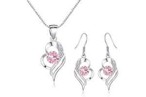 Kamise Ensemble de Parure Femme en Argent fin 925 avec Zircone Cubique, Boucles d'oreilles Collier en Forme de Coeur Hypoallergénique, Mariage Anniversaire la Fête des Mères Cadeau pour Femme Fille