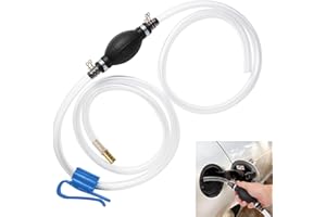 SUZMEI Siphon Pump for Gasoline Gas Oil Fuel Petrol Diesel Fluid Water Fish Tank,Fuel Siphon Pump with 2 Durable PVC Syphon Hoses with Hose Clip,Metal Buckles (syphon pump 001)