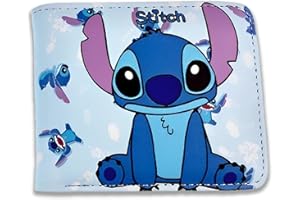 BJPERFMS Lilo et Stitch Portefeuilles Lilo Portefeuille à Deux Volets Stitch Dessin Animé Portefeuille PU Cuir Bleu Porte-Monnaie pour Enfants Garçons Filles Fans