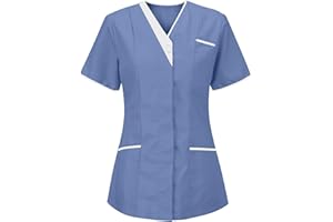 BOTCAM Scollo a V Casack Top Cura Con Bottoni Abbigliamento Professionale Casacca Donna Casacca Manica Corta Infermieristica Abbigliamento da Lavoro Uniformi Con Tasche Infermieri Estivi Magliette Top